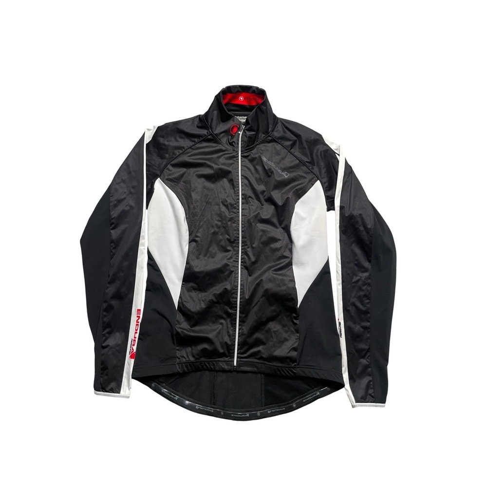 Endura Cycling Jacket Mens Large‎ Black White Red Full Zip Windbreaker